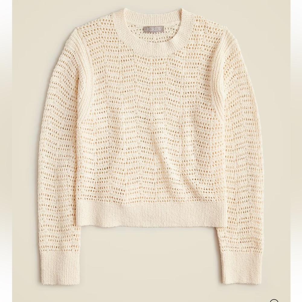 J. Crew Women's Pointelle Crewneck Crochet Off White Cotton Sweater size Small